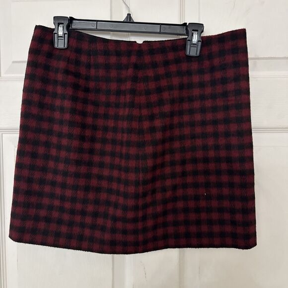 NWT Madewell Buffalo Check Upstate Skirt / DARK CABERNET WOOL F8627 - Size 10 - Picture 6 of 8